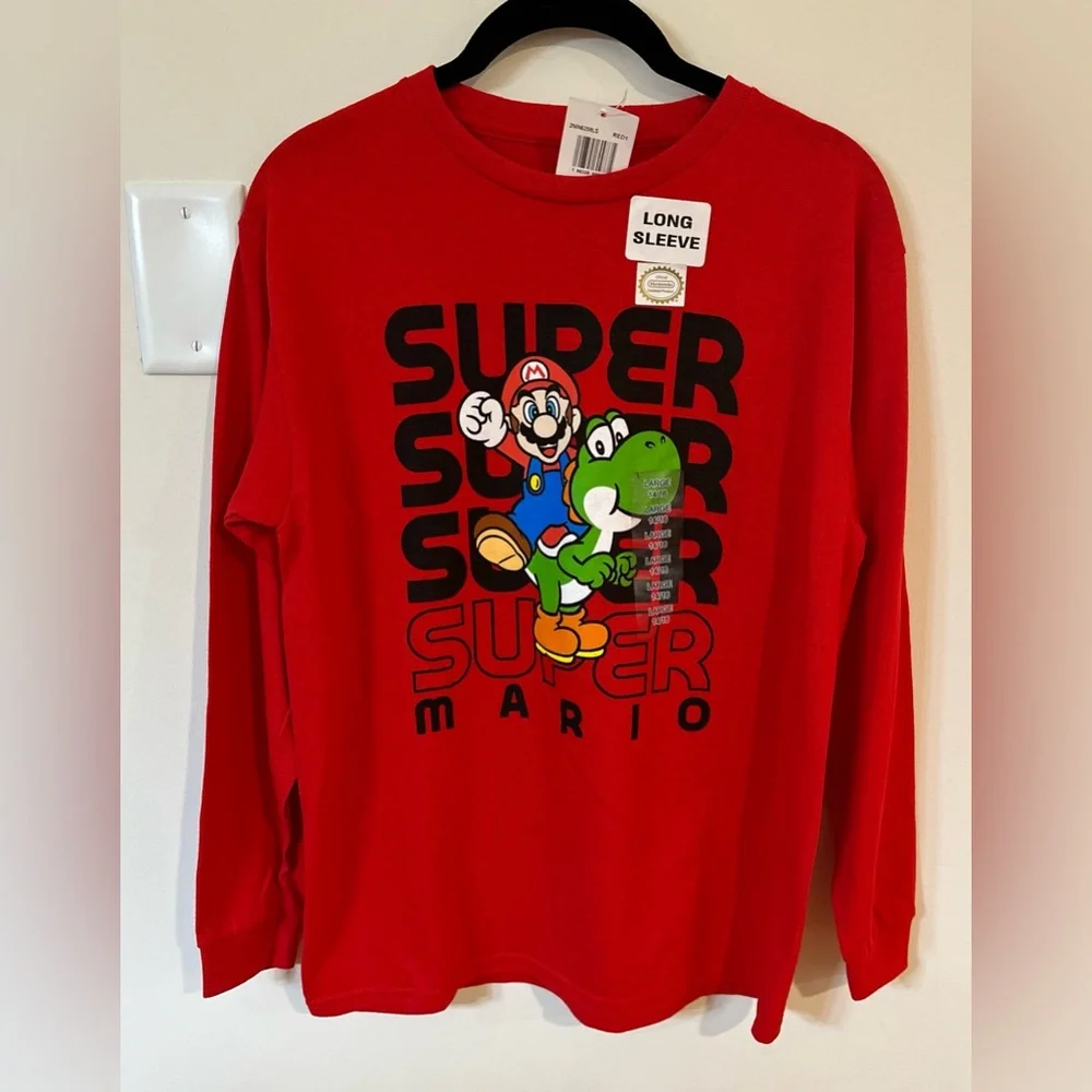 Super Mario Boys Red Long Sleeve Tshirt NWT Various Sizes